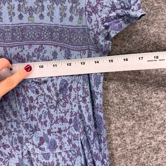 Free People Dress Women XS Blue Floral Maxi Long Crew Neck Short Sleeve Linen - Picture 4 of 7